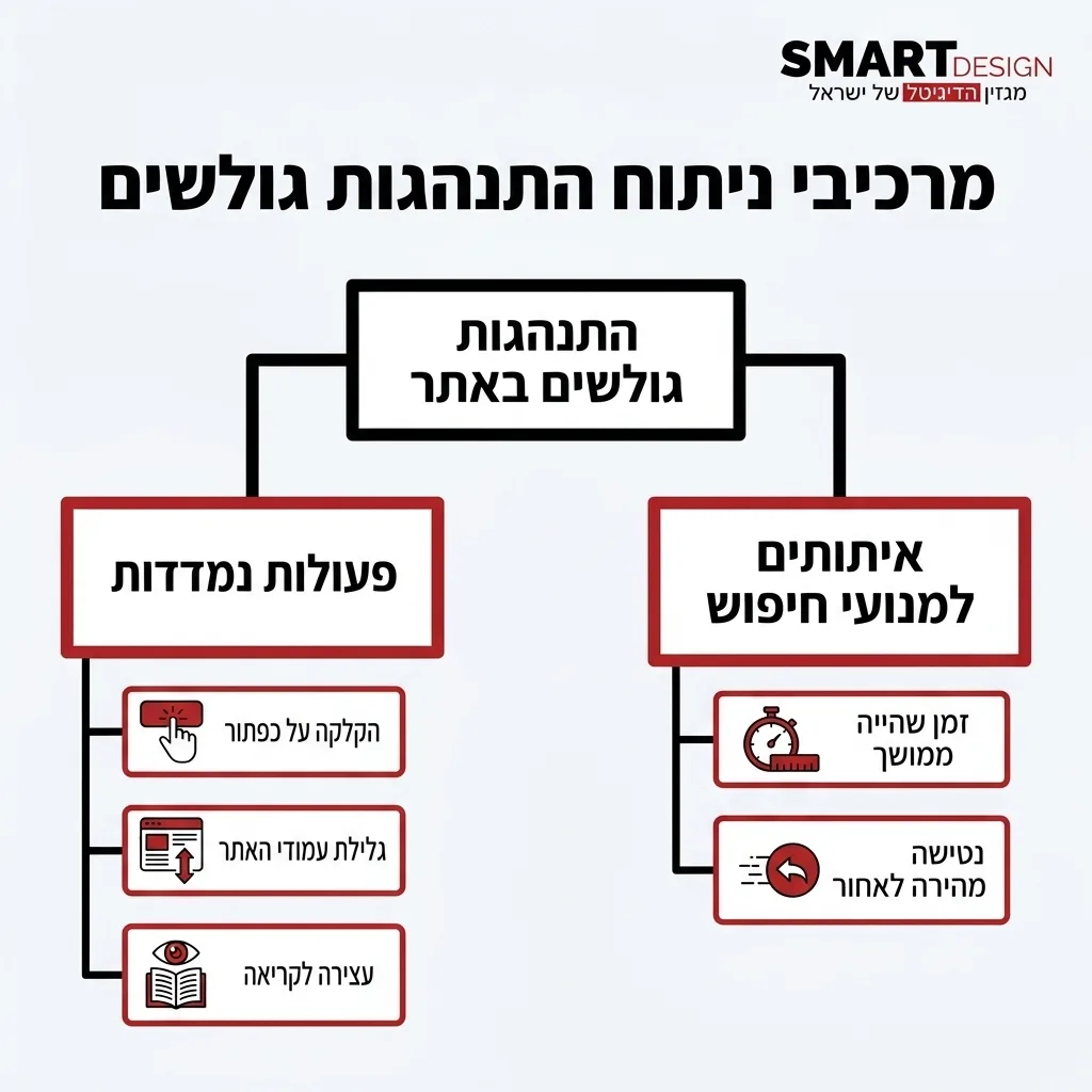 אינפוגרפיקה — מרכיבי ניתוח התנהגות גולשים: התנהגות גולשים באתר