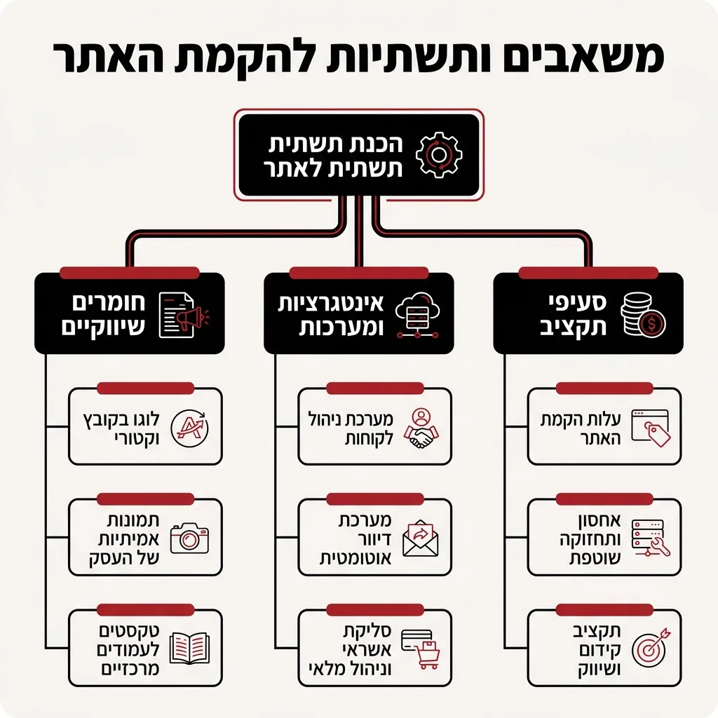 אינפוגרפיקה — משאבים ותשתיות להקמת האתר: הכנת תשתית לאתר